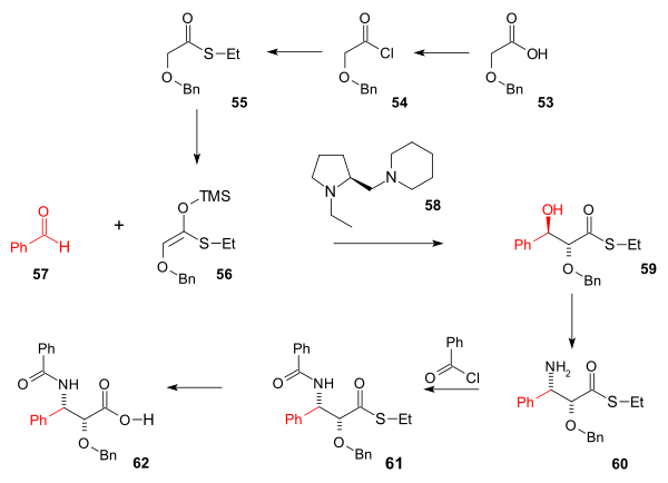 Tail synthesis scheme 7 MukaiyamaTaxolTail.svg