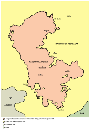 Map of Nagorno-Karabakh Autonomous Oblast with main cities shown Nagorno Karabakh03.png