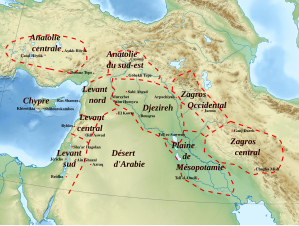 Localització dels principals grups geogràfics del Neolític del Pròxim Orient