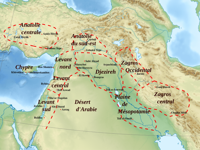 Carte du Moyen Orient avec localisation de divers lieux.