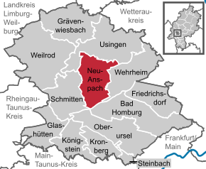 Poziția orașului Neu-Anspach pe harta districtului Hochtaunuskreis