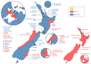 Party affiliation of winning electorate candidates. New Zealand electorates, 2017.svg