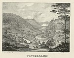 Tistedalen, illustration av Peter Fredrik Wergmann (1802-1869) före 1836-1837. Ur boken "Norge, fremstillet i lithographerede Billeder efter Naturen". Nasjonalbiblioteket.