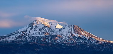 North face of Mount Shasta at sunset