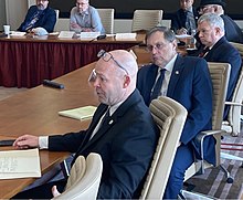 O'Brien (front) with General Secretary-Treasurer-Elect Fred Zuckerman and other officials during a transition meeting Obrientransition.jpg