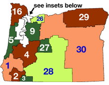 Oregon Senate districts outside the Willamette Valley. Oregon State Senate Districts.png