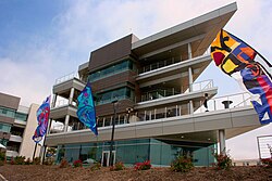 Otterson Hall at the Rady School Otterson flags.jpg