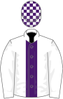 White, purple stripe, check cap