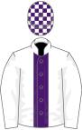 White, purple stripe, check cap