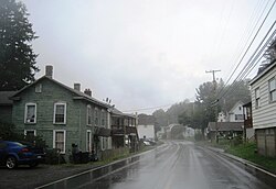 PA 53 southbound in the Woodward Township village of West Moshannon