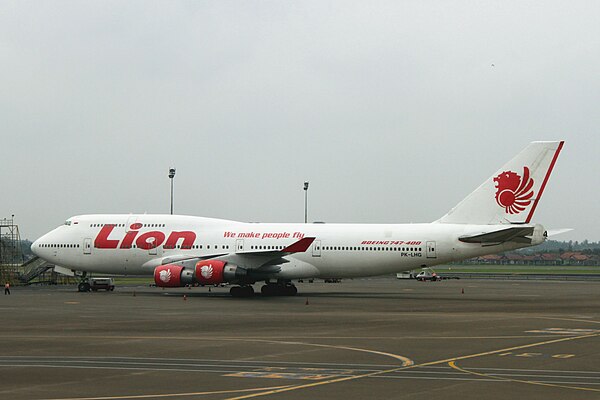 A Lion Air Boeing 747-400 at Soekarno–Hatta International Airport