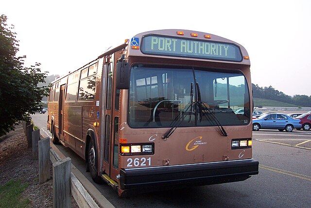 A refurbished and repainted 1996 NovaBus Classic for Port Authority of Allegheny County, one of 171 coaches that PAT had in service until 2011