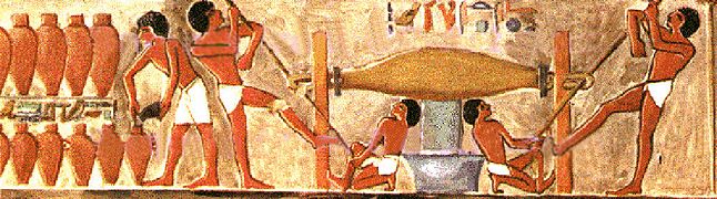 Scène de pressurage par torsion. Fresque de la tombe de Puyemre à Thèbes