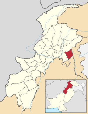 Mapa de Pakistán, la posición del distrito de Abbottabad resaltada