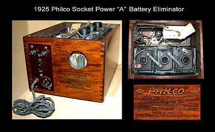Philco produced Socket Power "A", "B", and "AB" Battery Eliminators, starting in 1925.