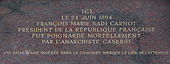 The commemorative plaque about Sadi Carnot's murder Plaque commemorative pour l'assassinat de Sadi Carnot (Palais de la Bourse, Lyon).JPG