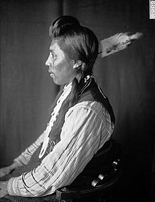 Profile of a Yakama man by DeLancey W. Gill, 1906. Portrait (Profile) of Samuel Schanowa in Partial Native Dress with Ornaments February 1905.jpg