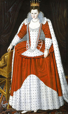 A countess dressed in scarlet and ermine and a drum farthingale, National Portrait Gallery, London Possibly Lucy, Countess of Bedford from NPG.jpg