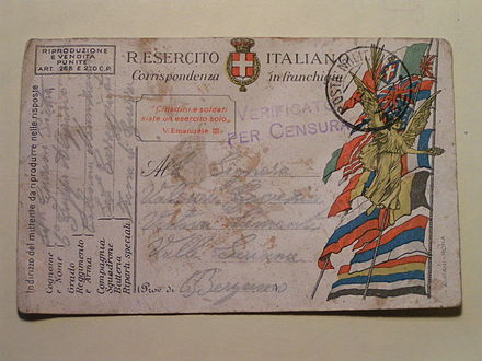 Postcard sent from an Italian soldier to his family, c. 1917.