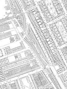 Pottery Lane (centre vertical) on an 1860s Ordnance Survey map Pottery Lane, Notting Hill, Ordnance Survey map 1860s.jpg