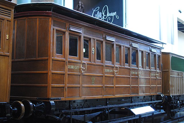 Second class coach of 1854, built by Joseph Wright and Sons, now in Powerhouse Museum, Sydney