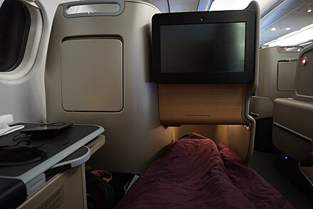 Qantas' business-class seat in lie-flat mode