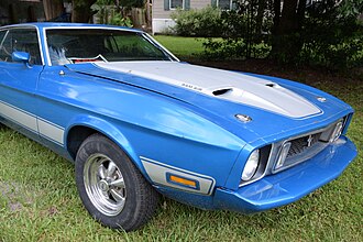 Ram air intakes on a 1973 Mustang Mach 1 Ram air on Mustang Mach 1.JPG