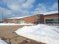 Rogers High School, Front Entrance, February 2021.jpg