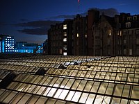 The roof of Glasgow Central railway station at night