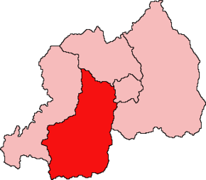 Harta provinciei de Sud în cadrul Rwandei