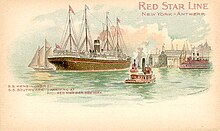 SS 'Kensington' or SS 'Southwark' - Arriving at the Red Star Pier, New York.jpg