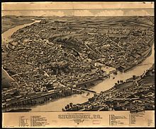 Pictorial map of Sherbrooke from 1881, including a list of landmarks