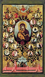 神の母のウラジミールのアイコンを称賛します。ロシア国家の木(1668年)