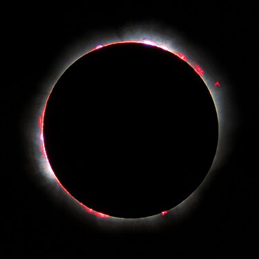 Chromosphere of the Sun showing the red H-alpha spectral line observed during an eclipse. Solar eclips 1999 5.jpg