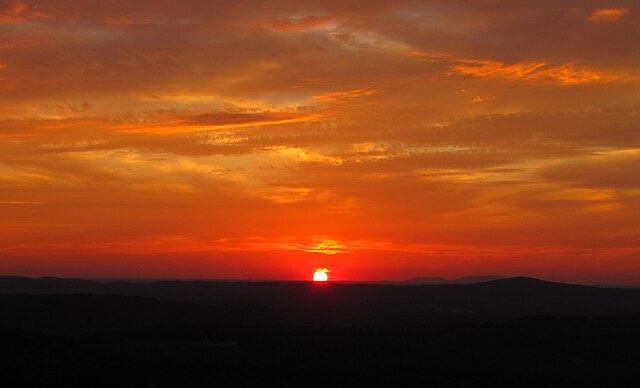 Sunset over White County, viewed from US-70 at the edge of the Cumberland Plateau