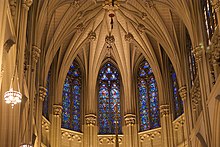 Apsidal stained glass windows in the clerestory St Patrick Cathedral Stained Glass.jpeg