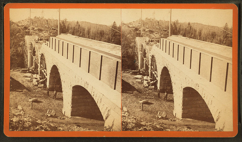 File:Sudbury River Conduit, B.W.W., div. 4, sec. 15, Nov. 13, 1876. South side of bridge from Newton side (centerings of arches "F" and "G" removed), from Robert N. Dennis collection of stereoscopic views.jpg