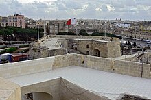 Couvre Porte Counterguard as viewed from St. John Bastion Sudika Birgu Couvre Porte bastion.jpg