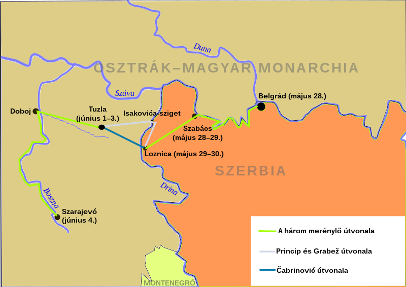 File:Szarajevói merénylők útvonala 1914.svg