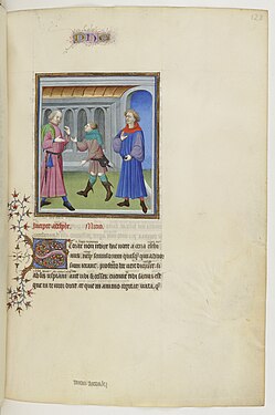 Primera miniatura de Adelphoe, fol. 128r