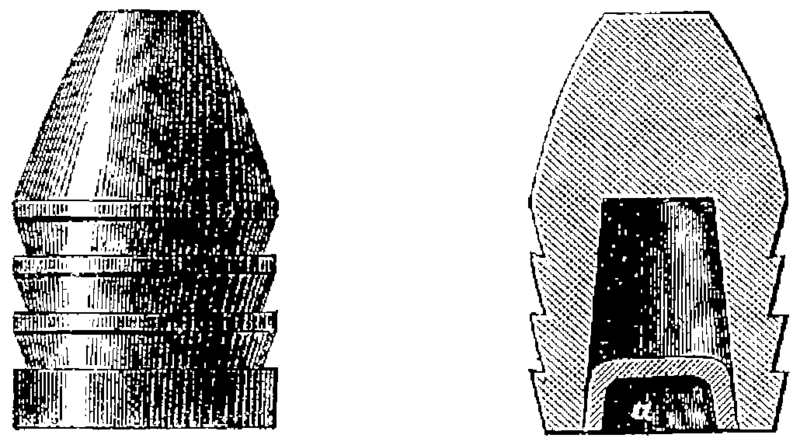File:T3- d491 - Fig. 356 et 357. — Balle à culot et coupe verticale de cette balle.png