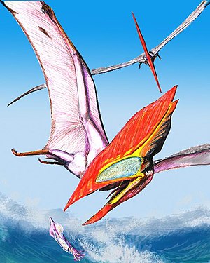 Thalassodromeus sethi, older graphic reconstruction of the animal while fishing in flight