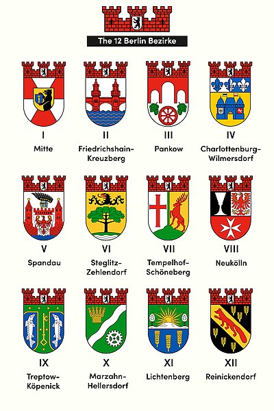 The 12 Berlin Bezirke (districts) - following the 2001 district reform
