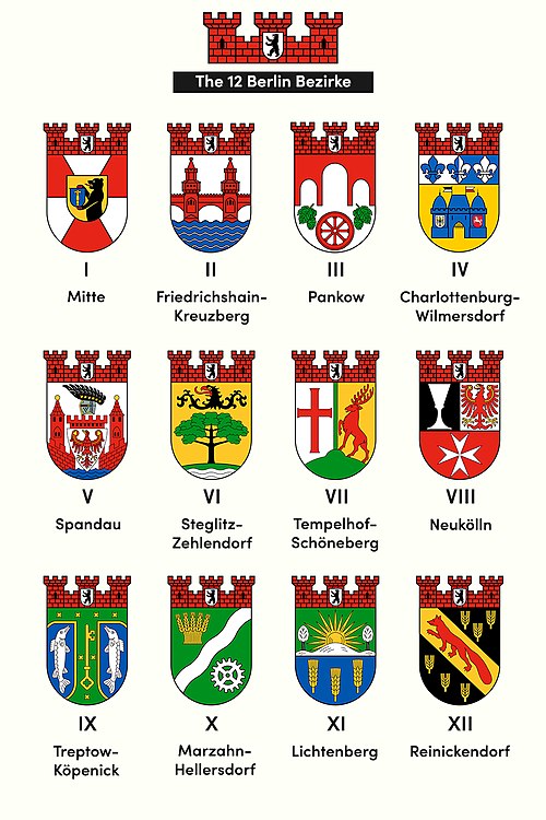 The 12 Berlin Bezirke (districts) - following the 2001 district reform