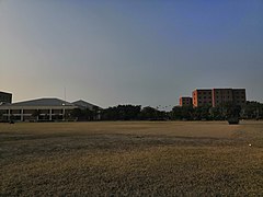 The Cricket Ground overlooking the Male Hostel 7 (M7) and the Aquatic Center