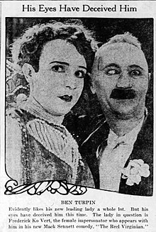 Kovert (left) with Ben Turpin in an advertisement for the 1924 comedy The Reel Virginian, directed by Mack Sennett. The Reel Virginian 1924 ad.jpg
