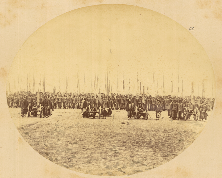 File:Troops Carrying Flags in Military Formation, Preceded by Four Cannons. Gansu Province, China, 1875 WDL1912.png