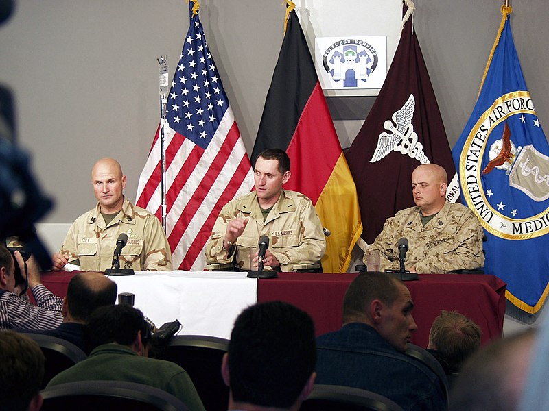 File:US Navy 030402-D-0000B-001 U.S. Marines 1st Sgt. Bruce Cole, 1st Lt. James Uwins and Gunnery Sgt. Bill Hale.jpg