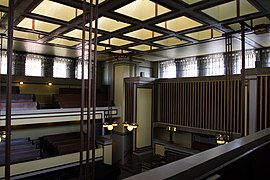 Interior del Templo Unity, de Lloyd Wright, Oak Park, (1905–1908)