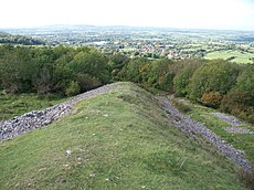 View from the Iron Age hillfort at Dolebury Warren with Churchill village in the distance